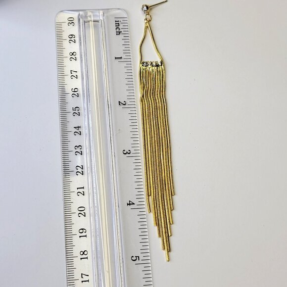 Gold Tassel Chandelier Earrings - Picture 5 of 7
